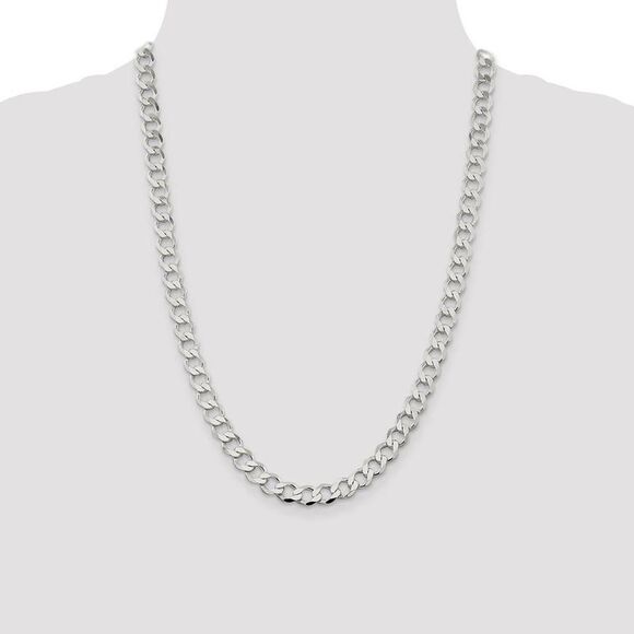 Mens 8mm Sterling Silver Hollow Flat Open Curb Chain Necklace, 24 Inch